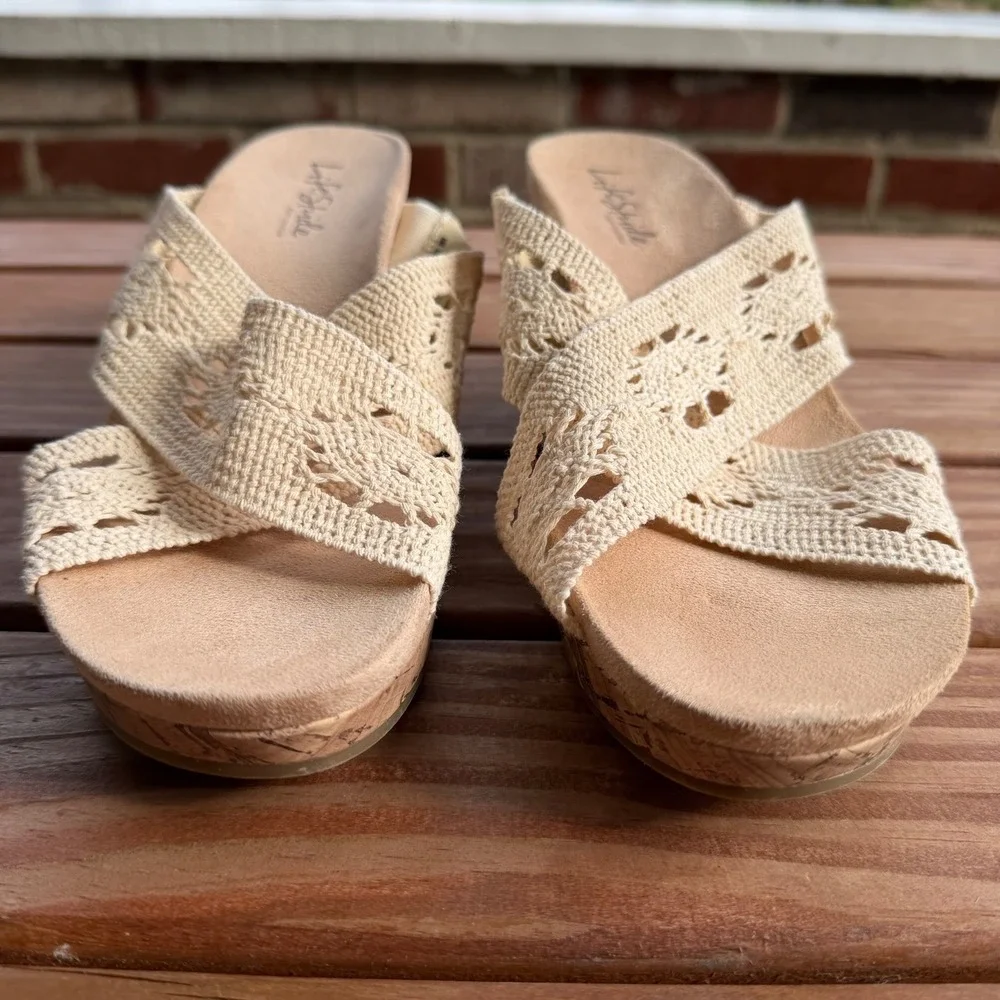 LifeStride Donna Womens Cream Crochet Cork Wedge Sandals Size 8M Soft System‎